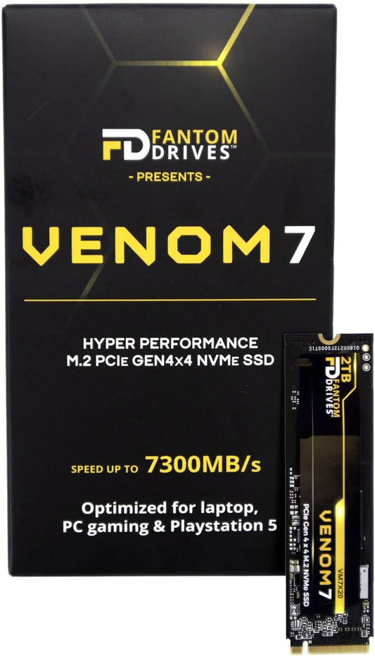 Fantom Drives VENOM7, 2TB Internal SSD NVMe Gen 4 M.2 2280 Slim Profile for Compatibility with Desktop, Laptops, and PS5 - Up to 7300MB/s - 3D NAND TLC (VM7X20)