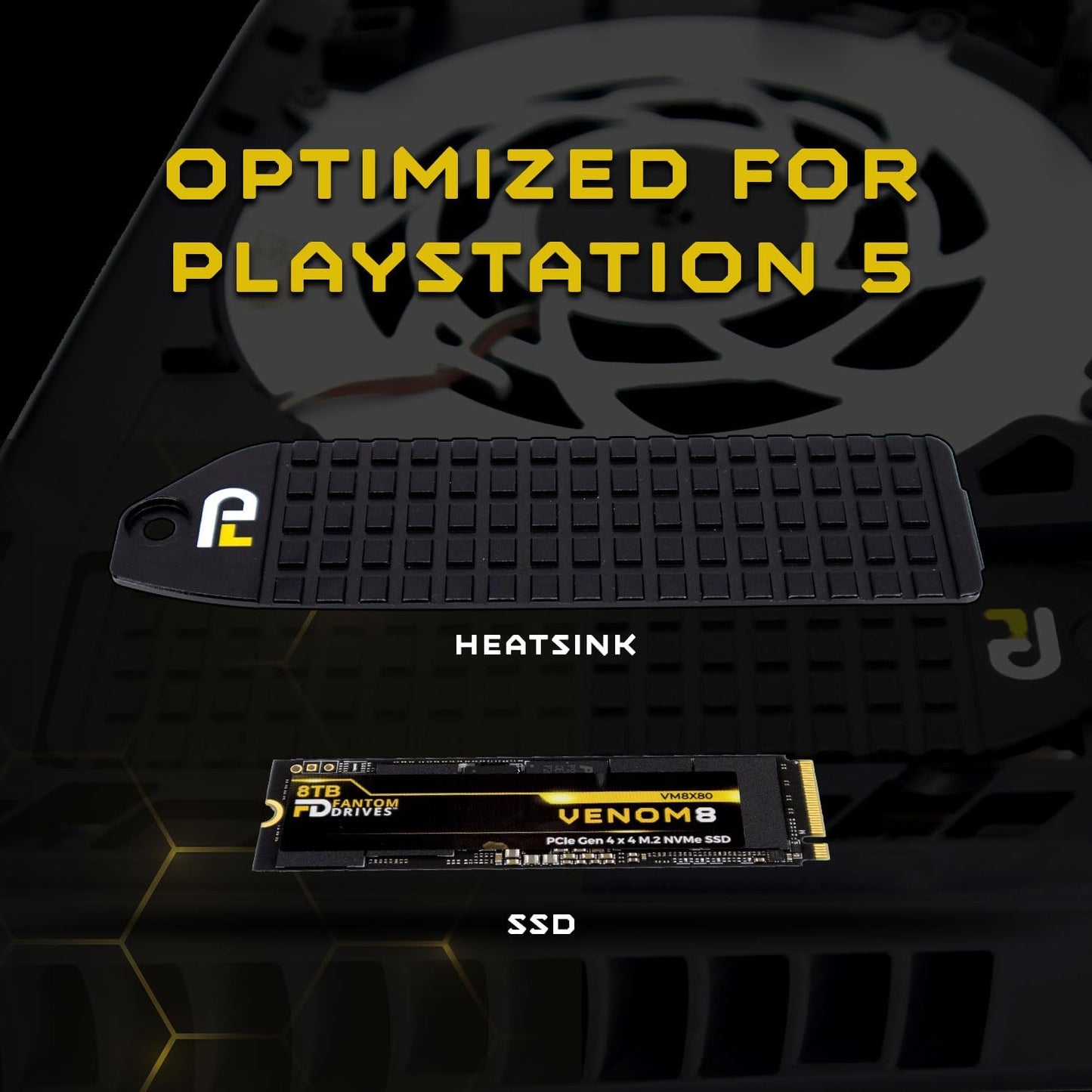 Fantom Drives VENOM8 PCIe 4x 4 NVMe M.2 SSD - 8TB - with Heatsink for PS5, VM8X80-PS5