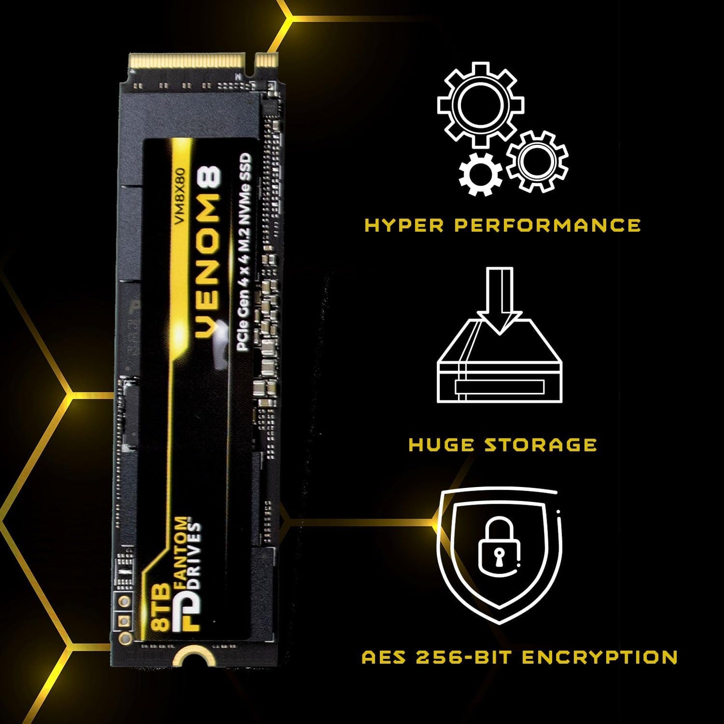Fantom Drives VENOM8 PCIe 4x 4 NVMe M.2 SSD - 8TB - with Heatsink for PS5, VM8X80-PS5