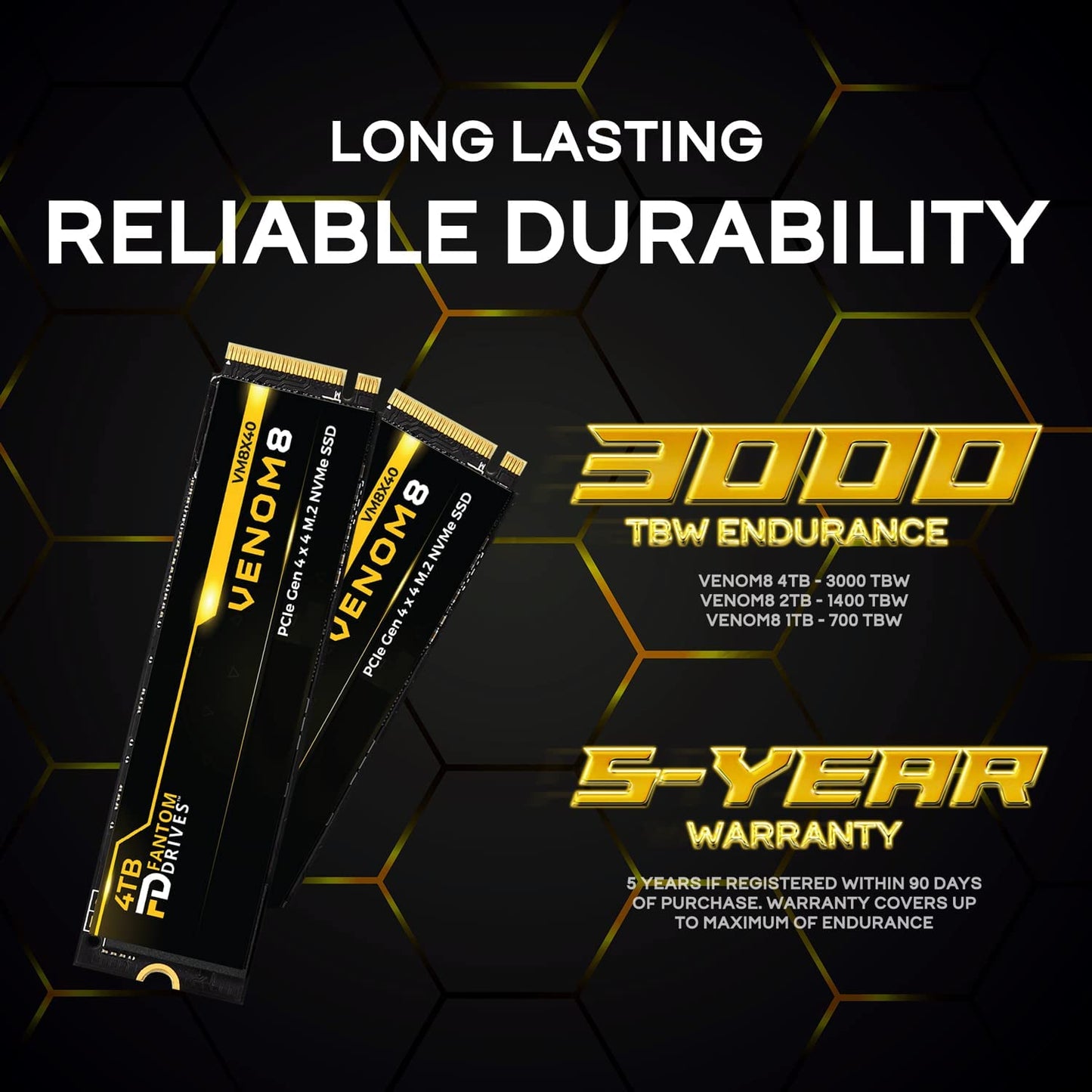 Fantom Drives VENOM8 1TB NVMe PCIe Gen4 x4 M.2, 3D NAND TLC Internal SSD, VM8X10