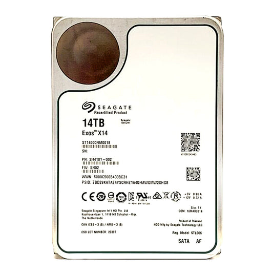 Seagate Exos X14 14TB 7200 RPM 3.5" Internal Hard Drive - SATA 6.0 Gb/s 256MB Cache - (ST14000NM0018) Manufacturer Recertified