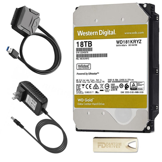 WD Gold 18TB Enterprise Hard Drive Upgrade Kit - WD181KRYZ - with Cloning Software, SATA to USB Cable, Power Supply by Fantom Drives