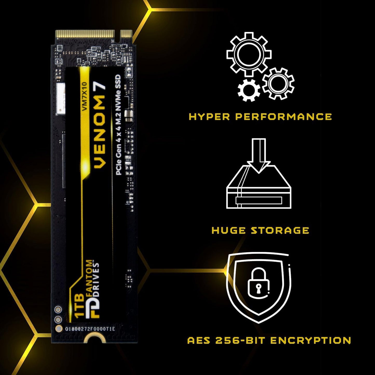Fantom Drives VENOM7, 1TB Internal SSD NVMe Gen 4 M.2 2280 Slim Profile for Compatibility with Desktop, Laptops, and PS5 - Up to 7300MB/s - 3D NAND TLC (VM7X10)